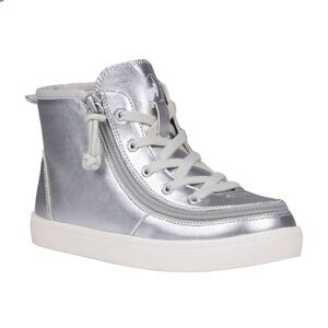 Shiny Silver Kids High-Top Sneakers